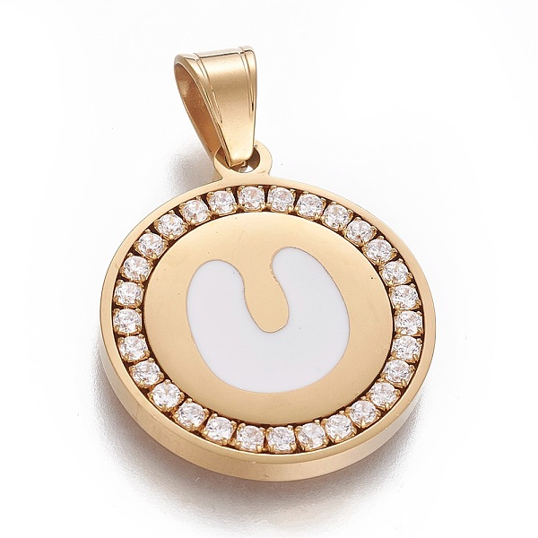 PandaHall 304 Stainless Steel Enamel Pendants, with Cubic Zirconia, Flat Round with Letter, Golden, Clear, Letter.U, 29x25x3mm, Hole...
PandaHall 304 Stainless Steel Enamel Pendants, with Cubic Zirconia, Flat Round with Letter, Golden, Clear, Letter.U, 29x25x3mm, Hole...