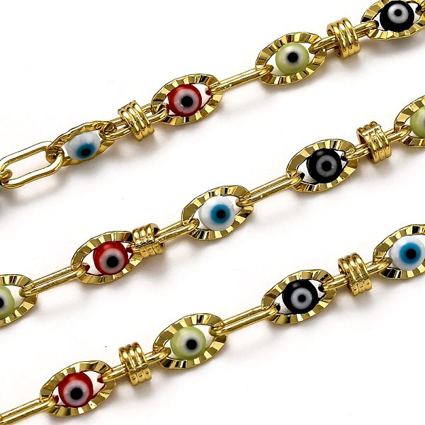 PandaHall 3.28 Feet Handmade Brass Link Chains, with Lampwork, Long-Lasting Plated, Unwelded, Evil Eye, Golden, Link: 9x4.5x1mm and...
PandaHall 3.28 Feet Handmade Brass Link Chains, with Lampwork, Long-Lasting Plated, Unwelded, Evil Eye, Golden, Link: 9x4.5x1mm and...