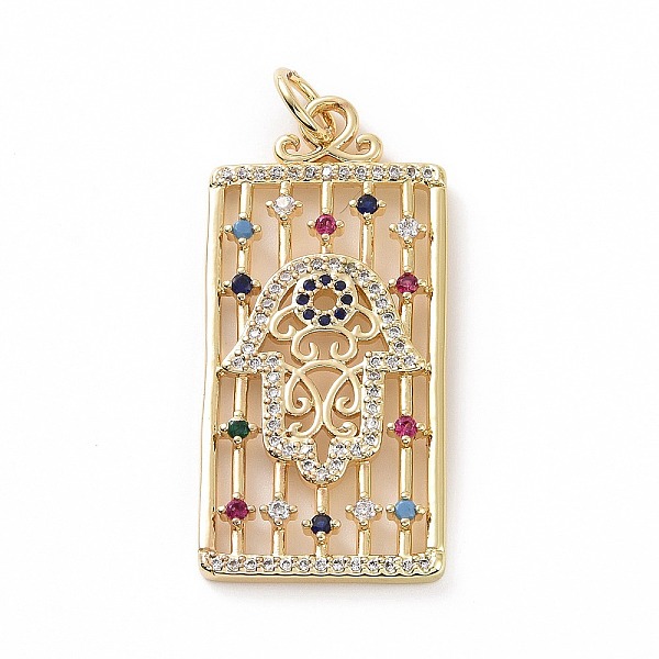 PandaHall Brass Micro Pave Colorful Cubic Zirconia Pendants, Real 18K Gold Plated, with Jump Ring, Rectangle Charms, Hamsa Hand/Hand of...
PandaHall Brass Micro Pave Colorful Cubic Zirconia Pendants, Real 18K Gold Plated, with Jump Ring, Rectangle Charms, Hamsa Hand/Hand of...