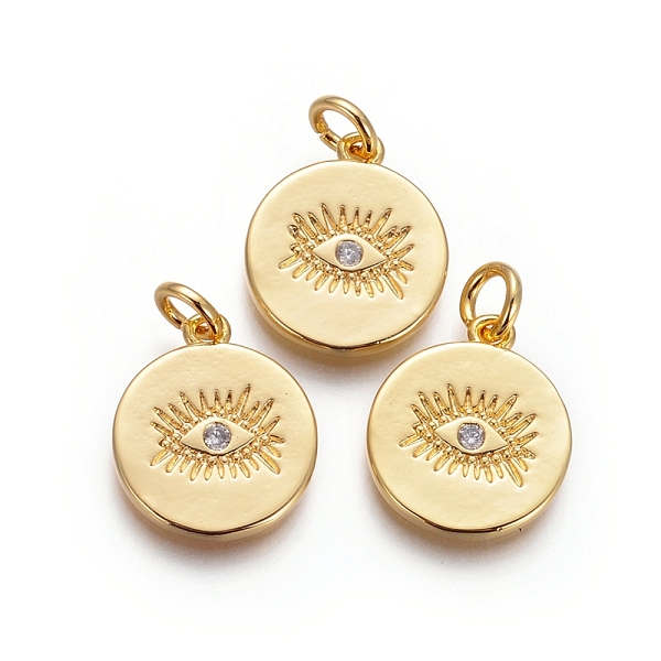 PandaHall Brass Pendants, with Cubic Zirconia and Jump Rings, Flat Round with Evil Eye, Clear, Golden, 15x13x1.5mm, Hole: 3mm Brass+Cubic...
PandaHall Brass Pendants, with Cubic Zirconia and Jump Rings, Flat Round with Evil Eye, Clear, Golden, 15x13x1.5mm, Hole: 3mm Brass+Cubic...