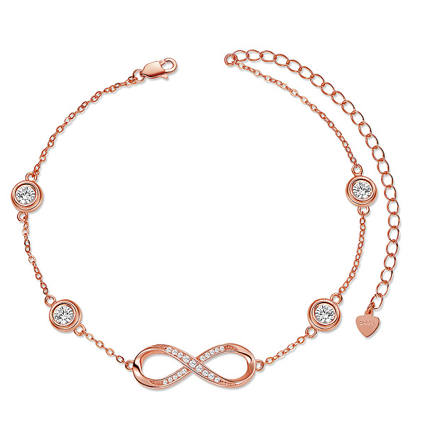 PandaHall SHEGRACE 925 Sterling Silver Link Anklets, with Grade AAA Cubic Zirconia, Flat Round and Infinity, Rose Gold, 8-1/4 inch(21cm)..., Clear
PandaHall SHEGRACE 925 Sterling Silver Link Anklets, with Grade AAA Cubic Zirconia, Flat Round and Infinity, Rose Gold, 8-1/4 inch(21cm)..., Clear