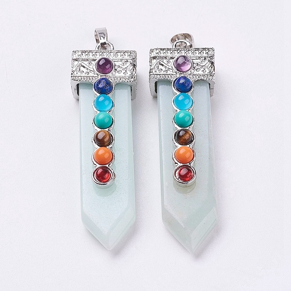 PandaHall Natural Amazonite with Synthetic & Natural Mixed Stone Chakra Big Pendants, with Alloy Findings, Sword, Aqua, 57~60x16.5x12mm..., Cyan
PandaHall Natural Amazonite with Synthetic & Natural Mixed Stone Chakra Big Pendants, with Alloy Findings, Sword, Aqua, 57~60x16.5x12mm..., Cyan