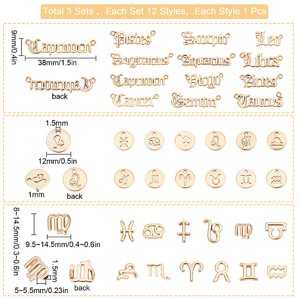 PandaHall SUNNYCLUE 1 BOX 3 Sets 36Pcs Gold Zodiac Charm Alloy Twelve Constellation Sign Word Epoxy Resin Fillers Virgo Scorpio Libra Leo...
PandaHall SUNNYCLUE 1 BOX 3 Sets 36Pcs Gold Zodiac Charm Alloy Twelve Constellation Sign Word Epoxy Resin Fillers Virgo Scorpio Libra Leo...