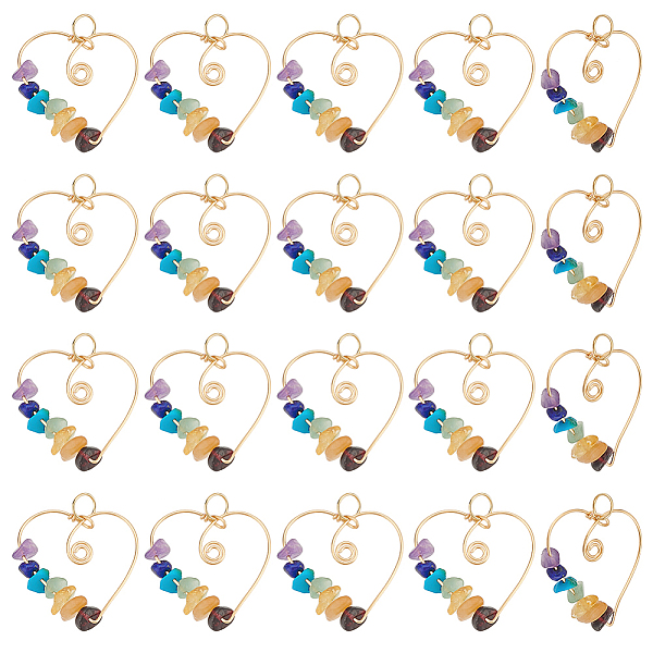 PandaHall HOBBIESAY 20Pcs Chakra Gemstone Chip Copper Wire Wrapped Pendants, Heart Charms, Light Gold, 29x34x9mm, Jump Ring: 7x0.7mm, Inner...
PandaHall HOBBIESAY 20Pcs Chakra Gemstone Chip Copper Wire Wrapped Pendants, Heart Charms, Light Gold, 29x34x9mm, Jump Ring: 7x0.7mm, Inner...