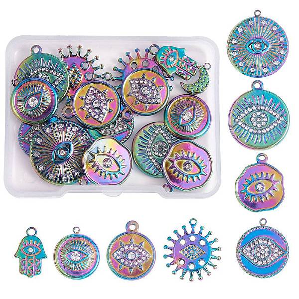 PandaHall 16Pcs 8 Style Eye Theme 304 Stainless Steel Rhinestone Pendants, Hamsa Hand/Hand of Miriam & Flat Round, Rainbow Color..., Multicolor
PandaHall 16Pcs 8 Style Eye Theme 304 Stainless Steel Rhinestone Pendants, Hamsa Hand/Hand of Miriam & Flat Round, Rainbow Color..., Multicolor