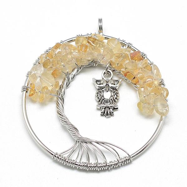 PandaHall Natural Chip Citrine Big Pendants, with Brass Wires and Alloy Owl, Tree, Platinum, 54~57x48~50x5~9mm, Hole: 4.5mm Citrine Tree
PandaHall Natural Chip Citrine Big Pendants, with Brass Wires and Alloy Owl, Tree, Platinum, 54~57x48~50x5~9mm, Hole: 4.5mm Citrine Tree