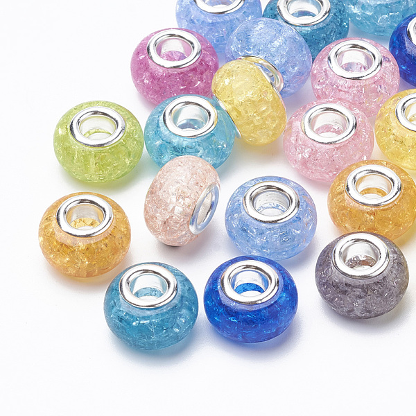 PandaHall Crackle Resin European Beads, Large Hole Beads, with Silver Color Plated Brass Cores, Rondelle, Mixed Color, 13.5~14x8.5~9mm, Hole..., Multicolor
PandaHall Crackle Resin European Beads, Large Hole Beads, with Silver Color Plated Brass Cores, Rondelle, Mixed Color, 13.5~14x8.5~9mm, Hole..., Multicolor