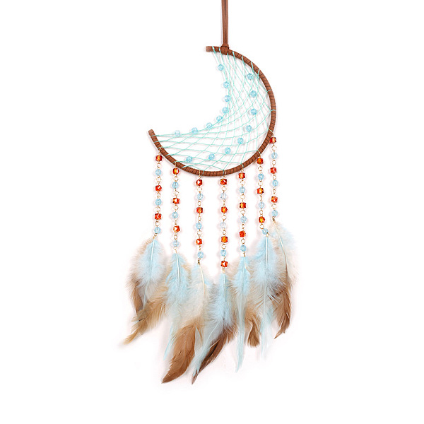 PandaHall Woven Net/Web with Feather Pendant Decorations, Beaded Hanging Ornaments, Moon, Sky Blue, 500x160mm Feather Moon
PandaHall Woven Net/Web with Feather Pendant Decorations, Beaded Hanging Ornaments, Moon, Sky Blue, 500x160mm Feather Moon
