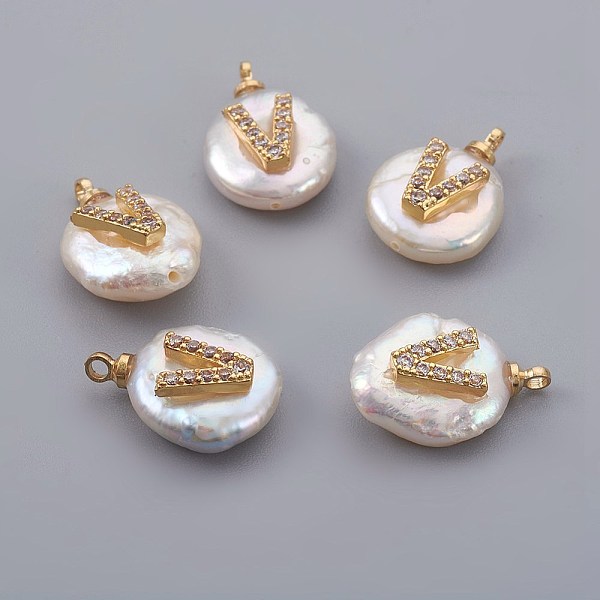 PandaHall Natural Cultured Freshwater Pearl Pendants, with Micro Pave Cubic Zirconia, Brass Findings, Long-Lasting Plated, Letter, Real 18K..., Clear
PandaHall Natural Cultured Freshwater Pearl Pendants, with Micro Pave Cubic Zirconia, Brass Findings, Long-Lasting Plated, Letter, Real 18K..., Clear