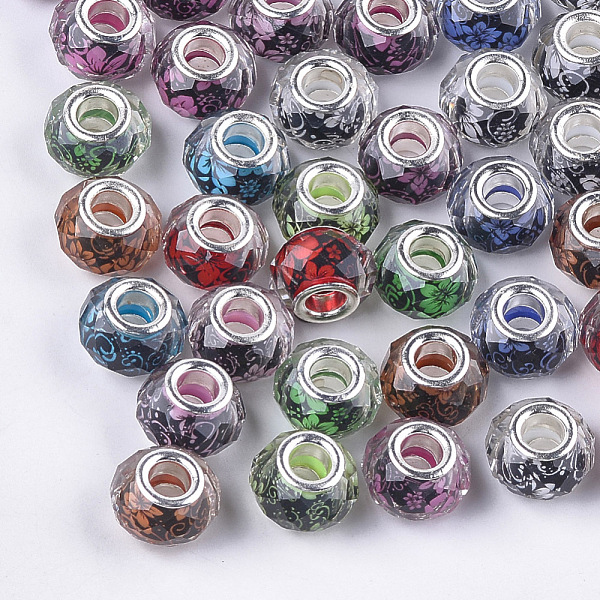 PandaHall Resin European Beads, Large Hole Beads, with Silver Color Plated Brass Cores, Faceted, Rondelle, Flower Pattern, Mixed Color..., Multicolor
PandaHall Resin European Beads, Large Hole Beads, with Silver Color Plated Brass Cores, Faceted, Rondelle, Flower Pattern, Mixed Color..., Multicolor