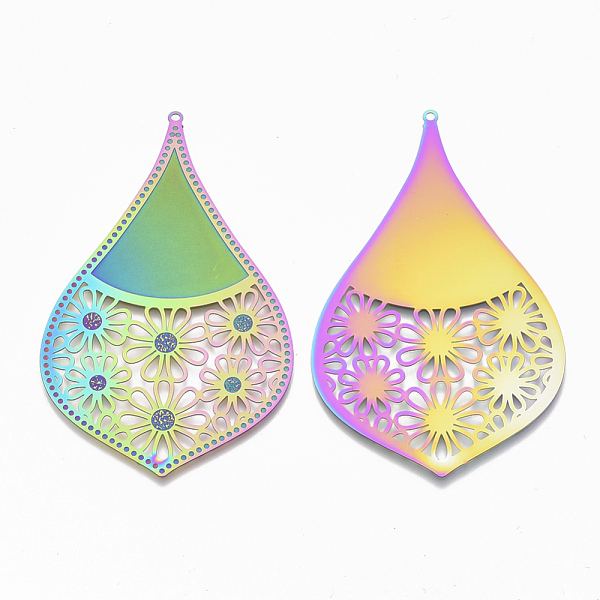 PandaHall Ion Plating(IP) 304 Stainless Steel Filigree Big Pendants, Etched Metal Embellishments, teardrop, with Flower, Rainbow Color...
PandaHall Ion Plating(IP) 304 Stainless Steel Filigree Big Pendants, Etched Metal Embellishments, teardrop, with Flower, Rainbow Color...