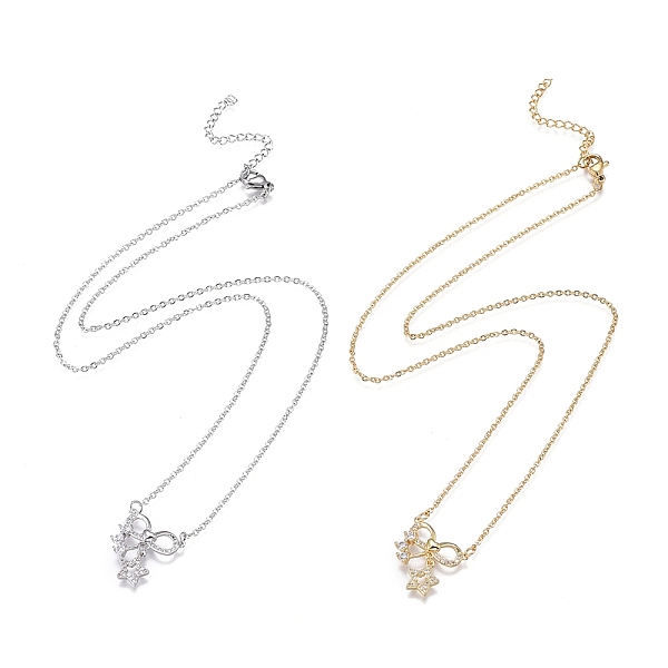 PandaHall Brass Micro Pave Clear Cubic Zirconia Pendant Necklaces, with 304 Stainless Steel Cable Chains, Bowknot with Star, Mixed Color...
PandaHall Brass Micro Pave Clear Cubic Zirconia Pendant Necklaces, with 304 Stainless Steel Cable Chains, Bowknot with Star, Mixed Color...