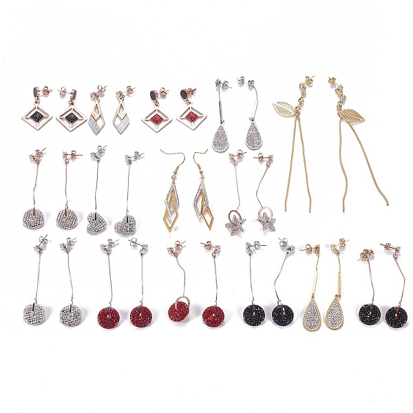 PandaHall Mixed Style 304 Stainless Steel Dangle Earrings, with Polymer Clay Rhinestone, Mixed Shapes, Mixed Color, 35~120mm, Pin: 0.6~0.8mm...
PandaHall Mixed Style 304 Stainless Steel Dangle Earrings, with Polymer Clay Rhinestone, Mixed Shapes, Mixed Color, 35~120mm, Pin: 0.6~0.8mm...