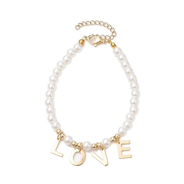 PandaHall Imitated Pearl Acrylic Beaded Bracelets, LOVE 304 Stainless Steel Charm Bracelets for Women, Golden, 8-1/8 inch(20.55cm) Acrylic
PandaHall Imitated Pearl Acrylic Beaded Bracelets, LOVE 304 Stainless Steel Charm Bracelets for Women, Golden, 8-1/8 inch(20.55cm) Acrylic