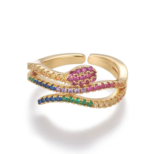 PandaHall Brass Cubic Zirconia Cuff Rings, Open Rings, Snake, Golden, Size 6, 16mm Brass+Cubic Zirconia
PandaHall Brass Cubic Zirconia Cuff Rings, Open Rings, Snake, Golden, Size 6, 16mm Brass+Cubic Zirconia