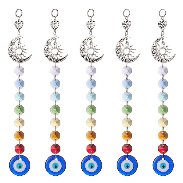 PandaHall Handmade Lampwork Evil Eye Pendants Decorations, with Chakra Octagon Glass Link and Moon/Sun Alloy Pendants, Colorful...
PandaHall Handmade Lampwork Evil Eye Pendants Decorations, with Chakra Octagon Glass Link and Moon/Sun Alloy Pendants, Colorful...