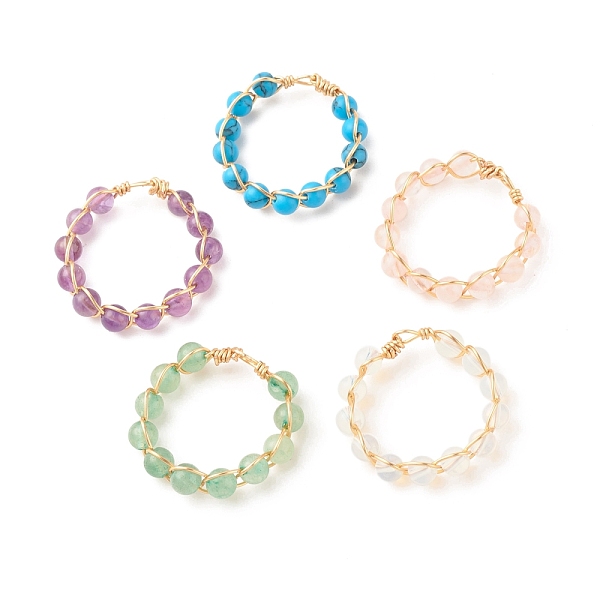 PandaHall Natural & Synthetic Mixed Stone Beaded Finger Ring, Wire Wrapped Jewelry for Women, Golden, Inner Diameter: 20~22mm Mixed Stone
PandaHall Natural & Synthetic Mixed Stone Beaded Finger Ring, Wire Wrapped Jewelry for Women, Golden, Inner Diameter: 20~22mm Mixed Stone