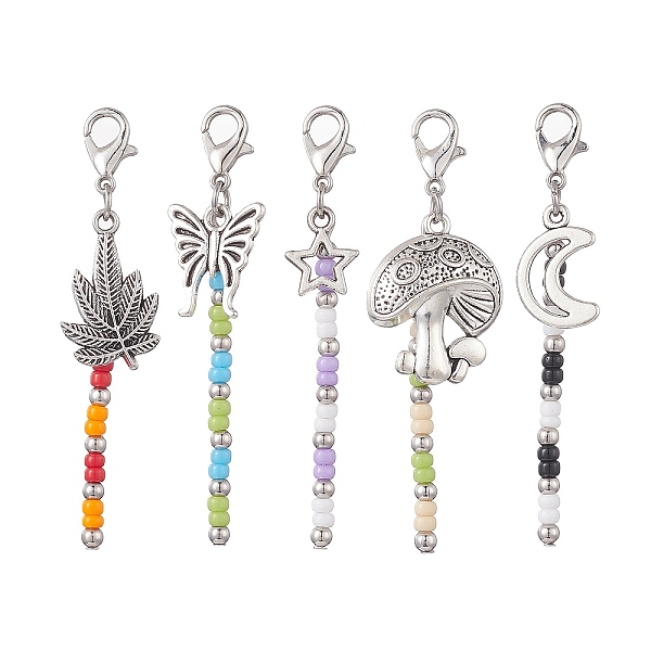 PandaHall Glass Beaded Pendant Decorations, with Alloy Pendant and 304 Stainless Steel Beads, Moon/Mushroom/Star/Leaf/Butterfly, Antique...
PandaHall Glass Beaded Pendant Decorations, with Alloy Pendant and 304 Stainless Steel Beads, Moon/Mushroom/Star/Leaf/Butterfly, Antique...