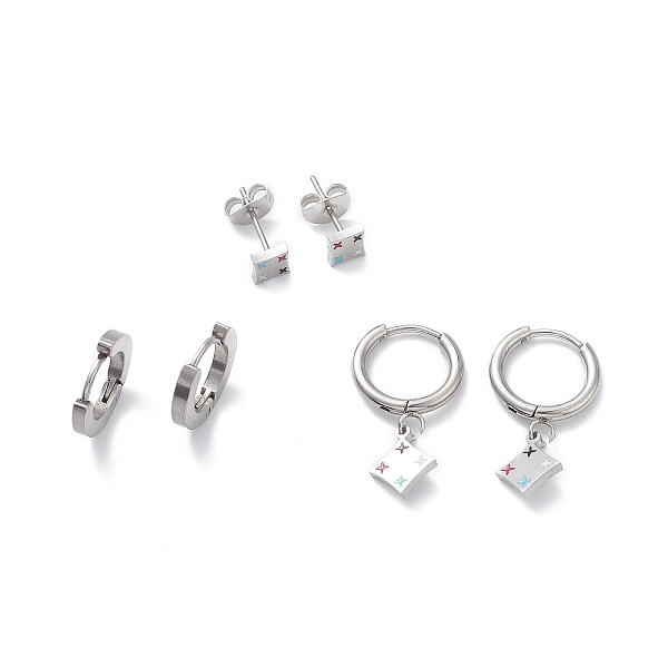 PandaHall 3 Pairs 3 Style Enamel Rhombus with Star Dangle Hoop Earrings, 304 Stainless Stud Earrings for Women, Stainless Steel Color...
PandaHall 3 Pairs 3 Style Enamel Rhombus with Star Dangle Hoop Earrings, 304 Stainless Stud Earrings for Women, Stainless Steel Color...
