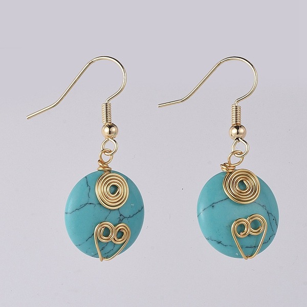 PandaHall Flat Round Synthetic Turquoise Beads Dangle Earrings, with Copper Wire, Brass Earring Hooks and Cardboard Box, Golden, 38mm, pin...
PandaHall Flat Round Synthetic Turquoise Beads Dangle Earrings, with Copper Wire, Brass Earring Hooks and Cardboard Box, Golden, 38mm, pin...