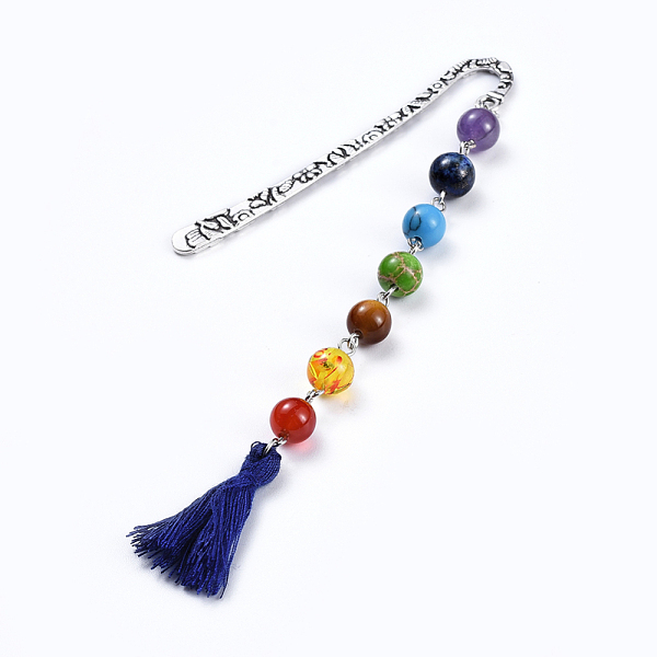 PandaHall Chakra Jewelry, Alloy Bookmarks, with Natural/Synthetic Gemstone Beads, Cotton Thread Tassels, Dark Blue, 146x14.5mm Alloy Blue
PandaHall Chakra Jewelry, Alloy Bookmarks, with Natural/Synthetic Gemstone Beads, Cotton Thread Tassels, Dark Blue, 146x14.5mm Alloy Blue