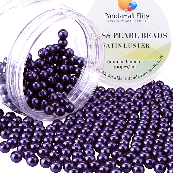 PandaHall Pearlized Glass Pearl Round Beads, Dyed, Indigo, 6mm, Hole: 0.7~1.1mm, about 400pcs/box Glass Round Purple
PandaHall Pearlized Glass Pearl Round Beads, Dyed, Indigo, 6mm, Hole: 0.7~1.1mm, about 400pcs/box Glass Round Purple