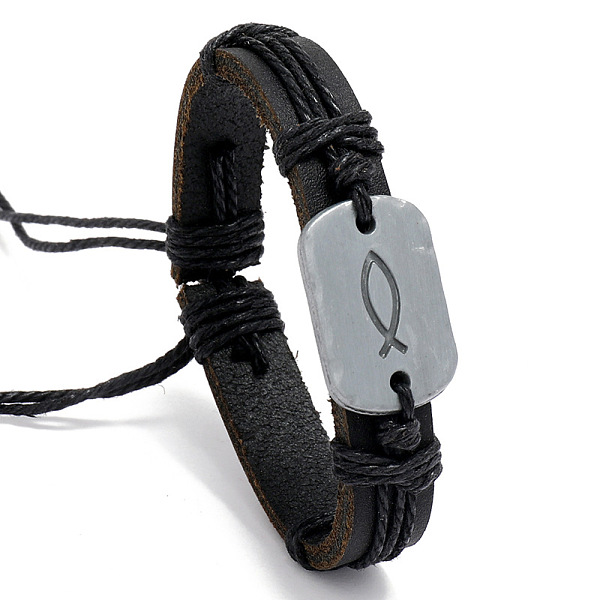 PandaHall Alloy Rectangle with Jesus Fish Link Bracelet, Cattlehide Adjustable Bracelet, Black, 6-3/4~7-1/8 inch(17~18cm) Leather Black
PandaHall Alloy Rectangle with Jesus Fish Link Bracelet, Cattlehide Adjustable Bracelet, Black, 6-3/4~7-1/8 inch(17~18cm) Leather Black
