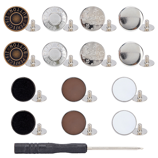PandaHall Flat Round Zinc Alloy Scalable & Removable Jean Button, with Steel Screwdriver, Mixed Color, Button: 14sets/box Alloy Flat Round
PandaHall Flat Round Zinc Alloy Scalable & Removable Jean Button, with Steel Screwdriver, Mixed Color, Button: 14sets/box Alloy Flat Round