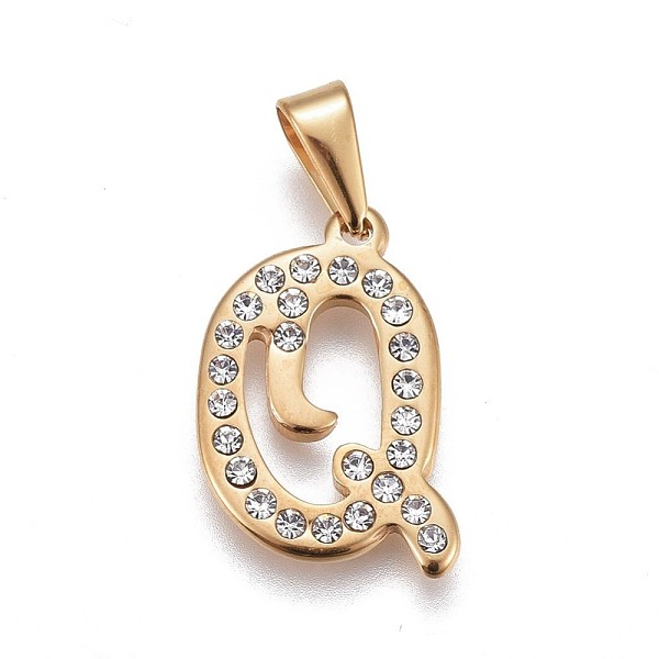 PandaHall 304 Stainless Steel Pendants, with Rhinestone, Letter, Letter.Q, 22.5x15x2mm, Hole: 3~3.5x7.5~8mm Stainless Steel+Rhinestone..., Clear
PandaHall 304 Stainless Steel Pendants, with Rhinestone, Letter, Letter.Q, 22.5x15x2mm, Hole: 3~3.5x7.5~8mm Stainless Steel+Rhinestone..., Clear