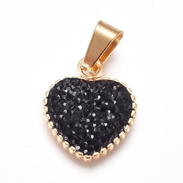 PandaHall 304 Stainless Steel Pendants, with Polymer Clay Rhinestone, Heart, Jet, Golden, 17x14x2.5mm, Hole: 7x4mm Alloy+Rhinestone Heart..., Black
PandaHall 304 Stainless Steel Pendants, with Polymer Clay Rhinestone, Heart, Jet, Golden, 17x14x2.5mm, Hole: 7x4mm Alloy+Rhinestone Heart..., Black