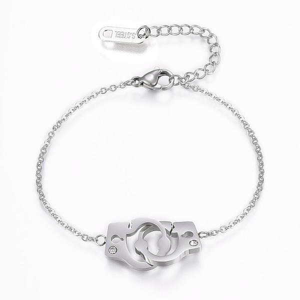 PandaHall 304 Stainless Steel Link Bracelets, with Rhinestone, Handcuffs, Stainless Steel Color, 6-1/4 inch(160mm) Rhinestone
PandaHall 304 Stainless Steel Link Bracelets, with Rhinestone, Handcuffs, Stainless Steel Color, 6-1/4 inch(160mm) Rhinestone