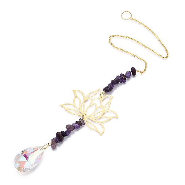 PandaHall K9 Glass Teardrop Pendant Decoration, Hanging Suncatchers, with Natural Amethyst Chips and Metal Lotus Link, for Home Decoration...
PandaHall K9 Glass Teardrop Pendant Decoration, Hanging Suncatchers, with Natural Amethyst Chips and Metal Lotus Link, for Home Decoration...