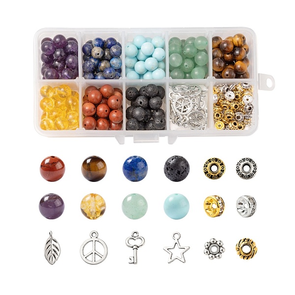 PandaHall 280Pcs 8 Styles 8mm Gemstone Beads Chakra Yoga Healing Stone Kits, with Alloy Star, Peace Sign, Key Charms, Spacer Beads, for DIY..., Multicolor
PandaHall 280Pcs 8 Styles 8mm Gemstone Beads Chakra Yoga Healing Stone Kits, with Alloy Star, Peace Sign, Key Charms, Spacer Beads, for DIY..., Multicolor