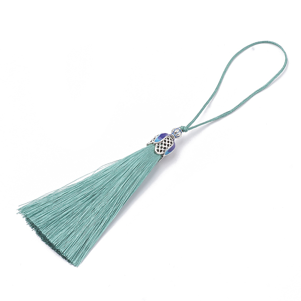PandaHall Nylon Tassel Big Pendant Decorations, with Enamel and Alloy Findings, Platinum, Turquoise, 80~84x10.5~11mm Nylon Green
PandaHall Nylon Tassel Big Pendant Decorations, with Enamel and Alloy Findings, Platinum, Turquoise, 80~84x10.5~11mm Nylon Green