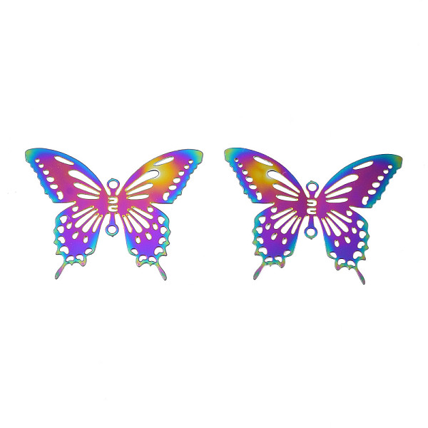 PandaHall Ion Plating(IP) 201 Stainless Steel Filigree Joiners Links, Etched Metal Embellishments, Butterfly, Rainbow Color, 24x30x0.2mm...
PandaHall Ion Plating(IP) 201 Stainless Steel Filigree Joiners Links, Etched Metal Embellishments, Butterfly, Rainbow Color, 24x30x0.2mm...