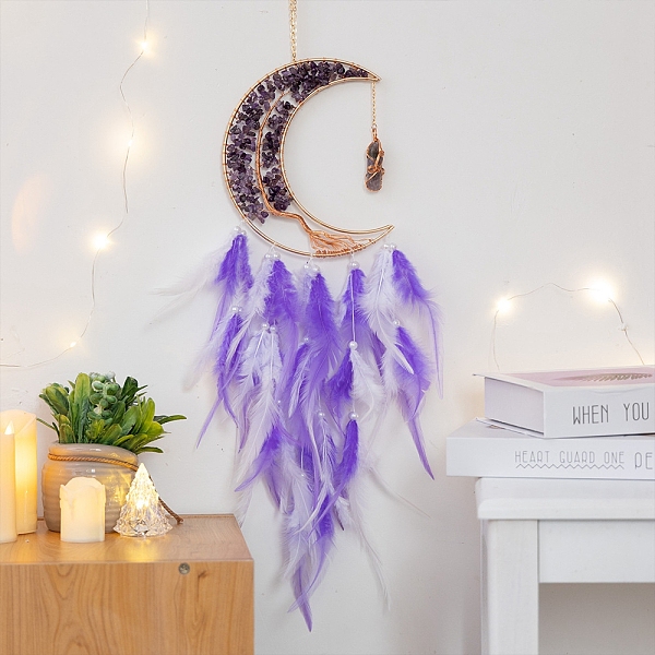 PandaHall Copper Wire Wrapped Natural Amethyst Chip Moon with Tree of Life Pendant Decorations, with Feather, for Outdoor Garden Decoration...
PandaHall Copper Wire Wrapped Natural Amethyst Chip Moon with Tree of Life Pendant Decorations, with Feather, for Outdoor Garden Decoration...
