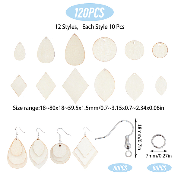 PandaHall SUNNYCLUE 1 Set 120pcs Unfinished Natural Wooden Earrings Pendants Tray Bulk With Hole Jewelry Mamking Kit for Women Girls Making..., Multicolor
PandaHall SUNNYCLUE 1 Set 120pcs Unfinished Natural Wooden Earrings Pendants Tray Bulk With Hole Jewelry Mamking Kit for Women Girls Making..., Multicolor