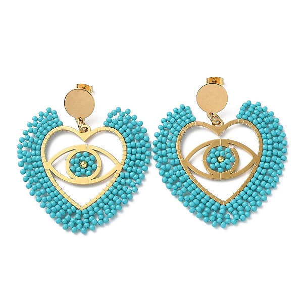PandaHall Heart with Eye Woven Glass & Brass Beaded Dangle Stud Earrings, with Vacuum Plating 304 Stainless Steel Pins, Dark Turquoise...
PandaHall Heart with Eye Woven Glass & Brass Beaded Dangle Stud Earrings, with Vacuum Plating 304 Stainless Steel Pins, Dark Turquoise...