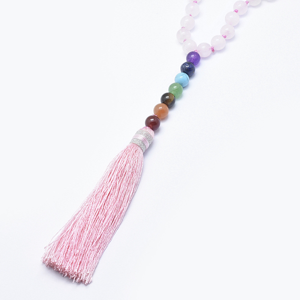 PandaHall Nylon Tassel Pendant Necklace, with Natural Rose Quartz Beads, 39.37 inch~44.49 inch(100~113cm) Rose Quartz
PandaHall Nylon Tassel Pendant Necklace, with Natural Rose Quartz Beads, 39.37 inch~44.49 inch(100~113cm) Rose Quartz