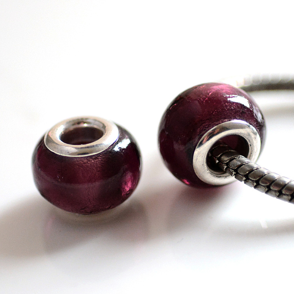 PandaHall Handmade Silver Foil Glass European Beads, with Silver Color Plated Brass Cores, Rondelle, Purple, 14x10mm, Hole: 5mm...
PandaHall Handmade Silver Foil Glass European Beads, with Silver Color Plated Brass Cores, Rondelle, Purple, 14x10mm, Hole: 5mm...