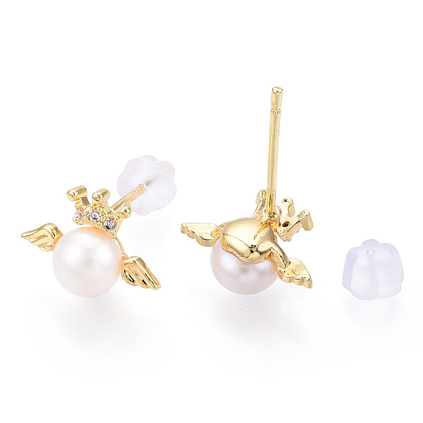 PandaHall Natural Pearl Stud Earrings Micro Clear Cubic Zirconia, Brass Earrings with 925 Sterling Silver Pins, Angel, Real 18K Gold Plated..., White
PandaHall Natural Pearl Stud Earrings Micro Clear Cubic Zirconia, Brass Earrings with 925 Sterling Silver Pins, Angel, Real 18K Gold Plated..., White