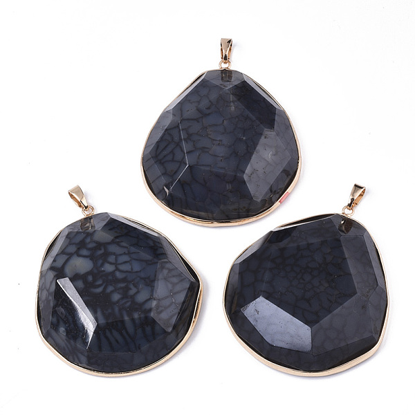 PandaHall Natural Crackle Agate Big Pendants, with Light Gold Plated Brass Edge & Pinch Bails, Dyed & Heated, Oval, Faceted, Black...
PandaHall Natural Crackle Agate Big Pendants, with Light Gold Plated Brass Edge & Pinch Bails, Dyed & Heated, Oval, Faceted, Black...