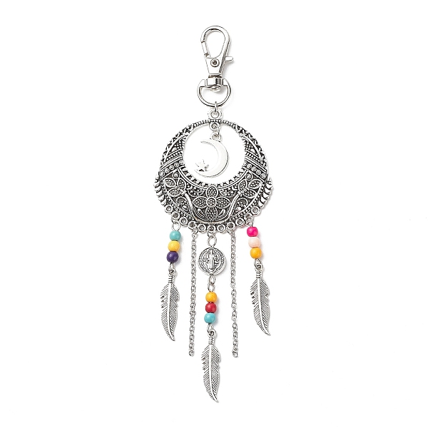 PandaHall Woven Net/Web with Feather Tibetan Style Alloy Pendant Decorations, with Synthetic Turquoise Lobster Clasp Charms, Clip-on Charms...
PandaHall Woven Net/Web with Feather Tibetan Style Alloy Pendant Decorations, with Synthetic Turquoise Lobster Clasp Charms, Clip-on Charms...