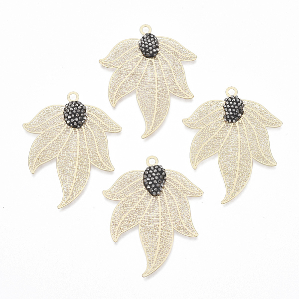 PandaHall Brass Rhinestone Big Pendants, Filigree Findings, Leaf, Jet Hematite, Golden, 51x41x3mm, Hole: 3mm Brass+Rhinestone Leaf
PandaHall Brass Rhinestone Big Pendants, Filigree Findings, Leaf, Jet Hematite, Golden, 51x41x3mm, Hole: 3mm Brass+Rhinestone Leaf