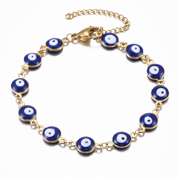 PandaHall 304 Stainless Steel Link Bracelets, Evil Eye, Real 18k Gold Plated, Blue, 7-5/8 inch(19.5cm) 304 Stainless Steel Evil Eye Blue
PandaHall 304 Stainless Steel Link Bracelets, Evil Eye, Real 18k Gold Plated, Blue, 7-5/8 inch(19.5cm) 304 Stainless Steel Evil Eye Blue
