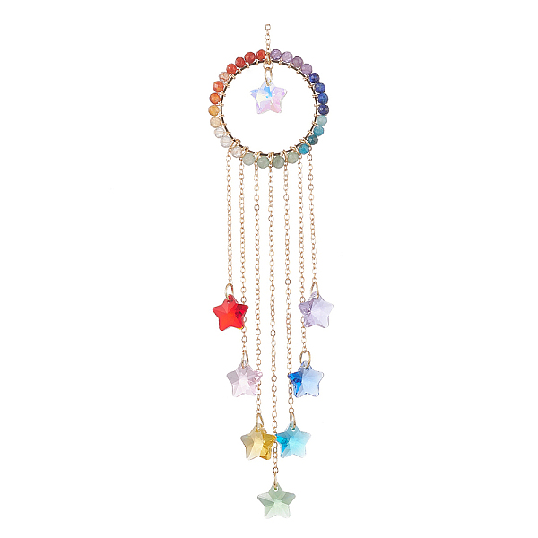 PandaHall Wire Wrapped Natural Gemstone Ring Pendant Decorations, Glass Star Charms and Brass Cable Chain Hanging Ornaments, Colorful, 221mm...
PandaHall Wire Wrapped Natural Gemstone Ring Pendant Decorations, Glass Star Charms and Brass Cable Chain Hanging Ornaments, Colorful, 221mm...