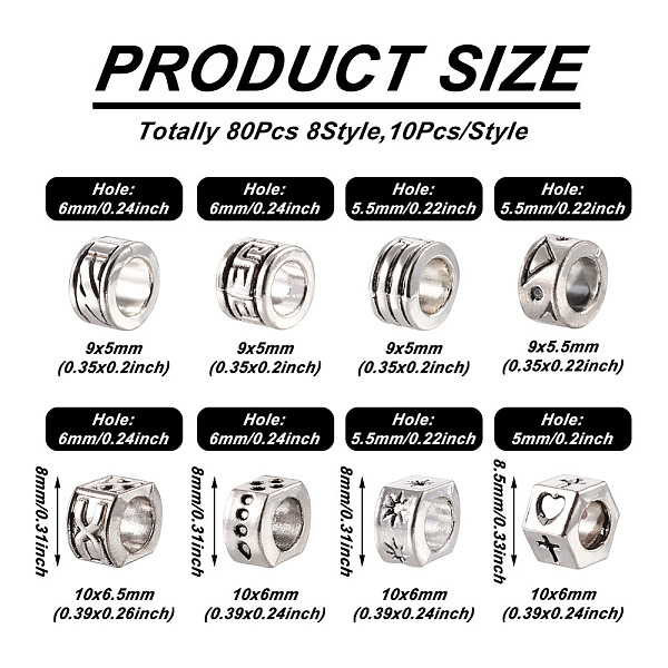 PandaHall Kissitty 80Pcs 8 Style Zinc Alloy European Beads, Large Hole Beads, Rondelle & Column, Antique Silver, 9~10x8~9x5.5~6mm, Hole...
PandaHall Kissitty 80Pcs 8 Style Zinc Alloy European Beads, Large Hole Beads, Rondelle & Column, Antique Silver, 9~10x8~9x5.5~6mm, Hole...