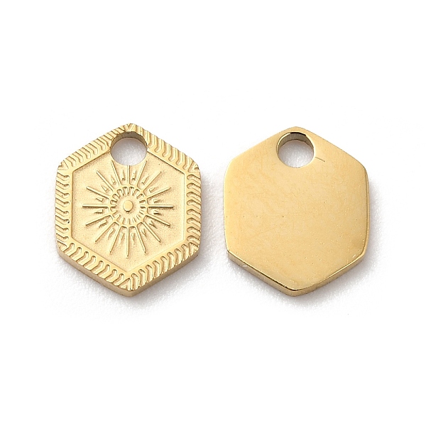 PandaHall Ion Plating(IP) 316L Surgical Stainless Steel Charms, Hexagon with Sun Charm, Textured, Real 18K Gold Plated, 8.2x7x1mm, Hole...
PandaHall Ion Plating(IP) 316L Surgical Stainless Steel Charms, Hexagon with Sun Charm, Textured, Real 18K Gold Plated, 8.2x7x1mm, Hole...