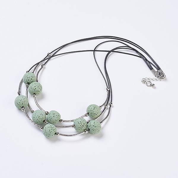 PandaHall Waxed Cord Tiered Necklace, 3 Layer Necklaces, with Lava Rock Beads and Brass Findings, Dark Sea Green, 20.47 inch(52cm) Lava Rock...
PandaHall Waxed Cord Tiered Necklace, 3 Layer Necklaces, with Lava Rock Beads and Brass Findings, Dark Sea Green, 20.47 inch(52cm) Lava Rock...
