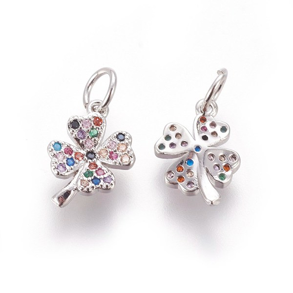 PandaHall Brass Micro Pave Cubic Zirconia Charms, Four Leaf Clover, Colorful, Platinum, 12x8x2.5mm, Hole: 3mm Brass+Cubic Zirconia Leaf
PandaHall Brass Micro Pave Cubic Zirconia Charms, Four Leaf Clover, Colorful, Platinum, 12x8x2.5mm, Hole: 3mm Brass+Cubic Zirconia Leaf
